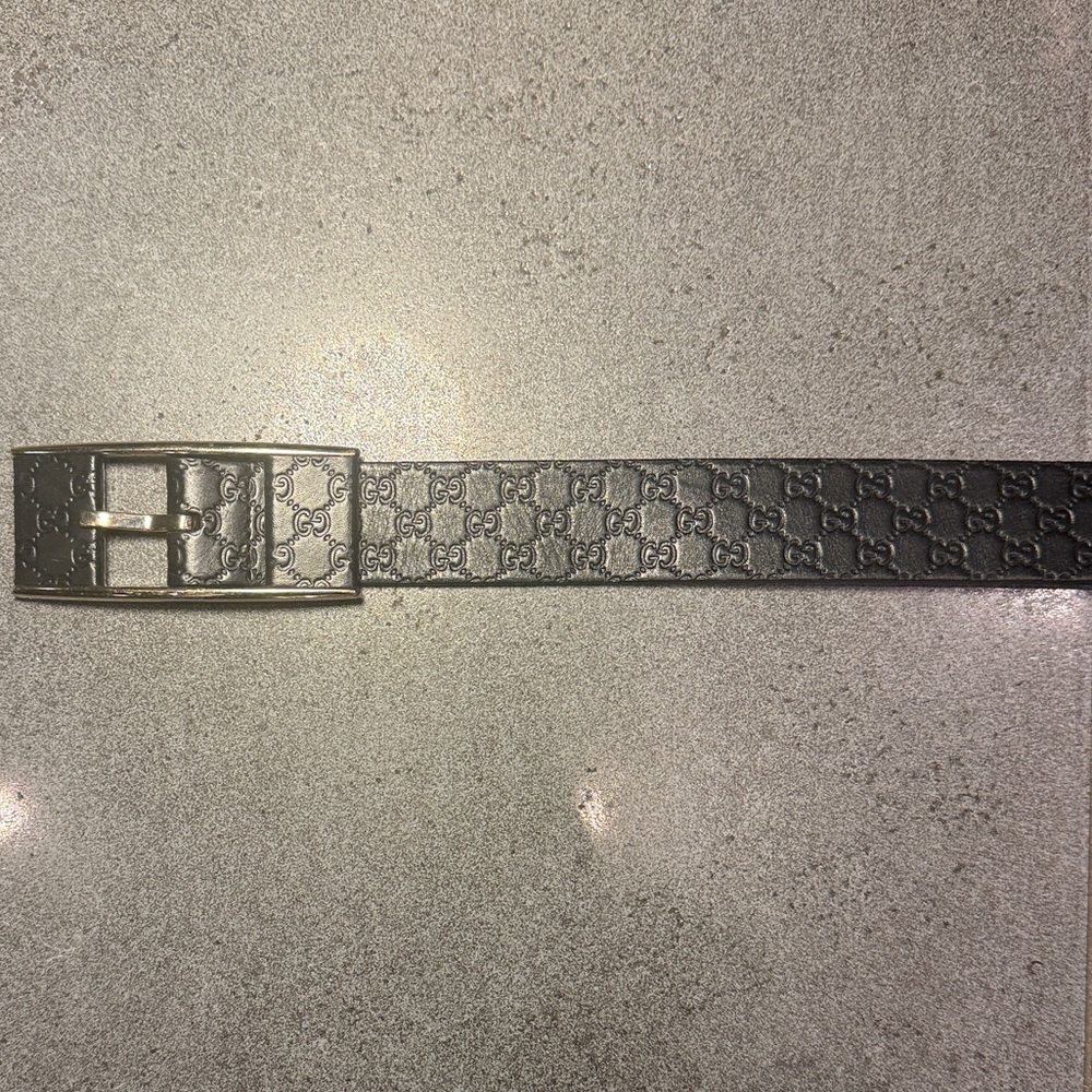 Vintage Gucci GG Embossed Leather Belt Black Silver Buckle 80 32 Made in Italy